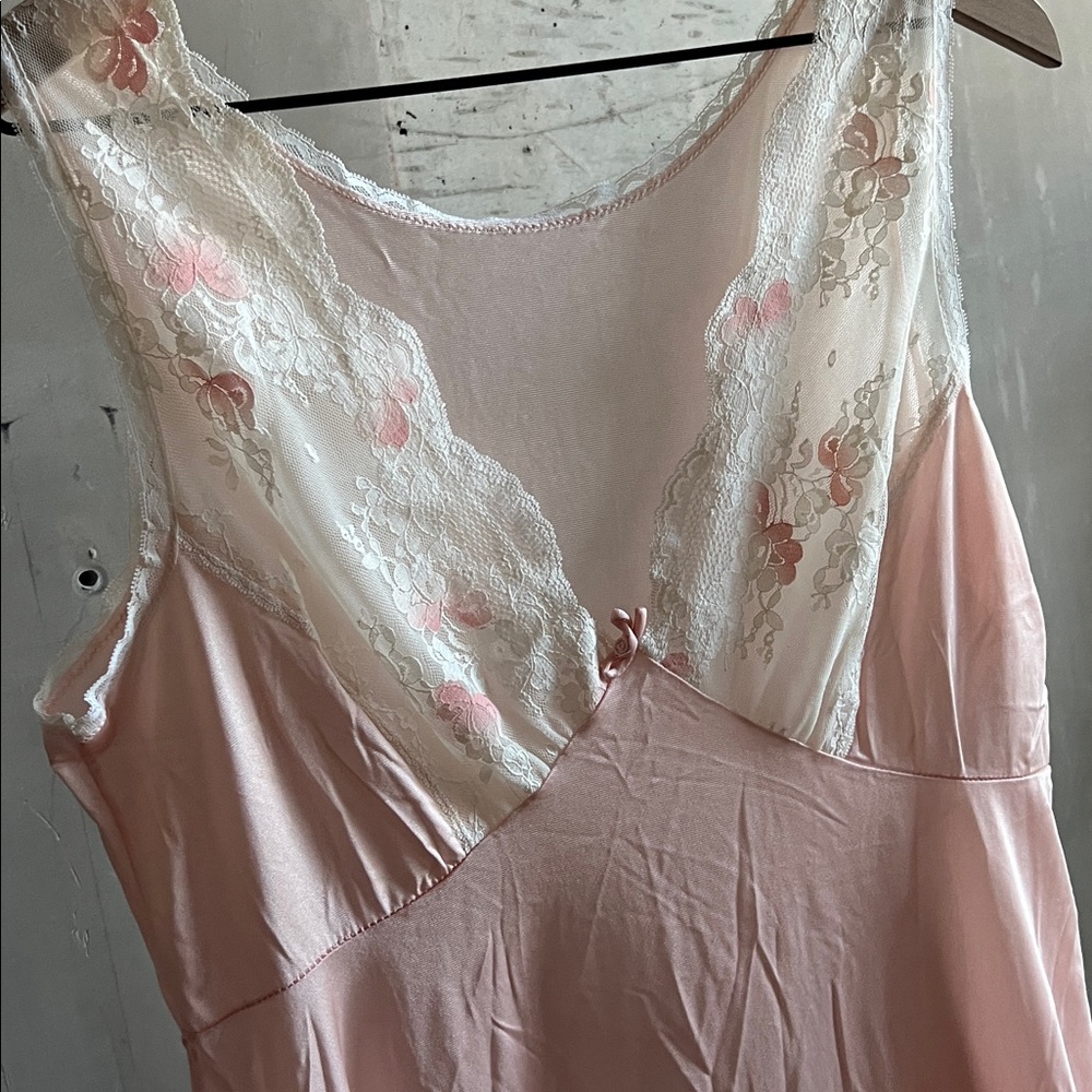 Vintage Pink Lace Trim Slip Dress